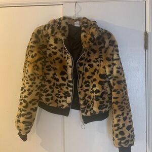 Juniors small size 3-5 faux fur leopard coat by No Boundaries